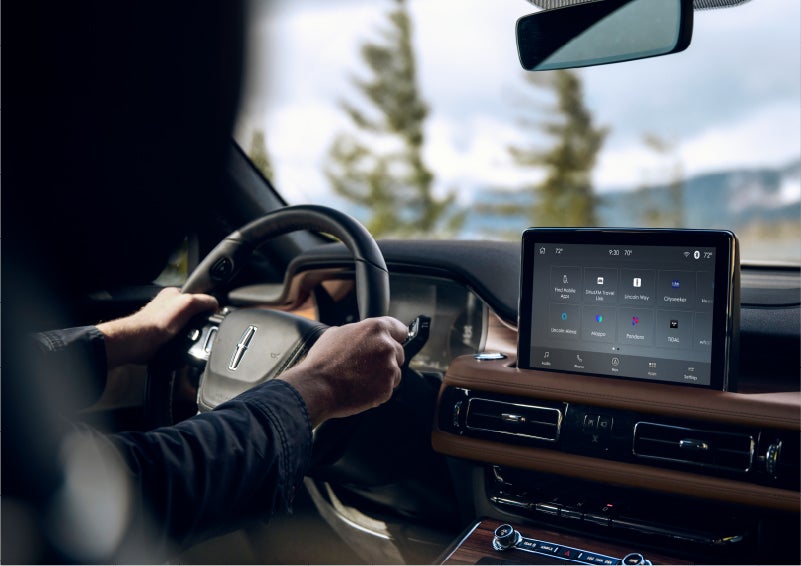 The Lincoln+Alexa app screen is displayed in the center screen of a 2023 Lincoln Aviator® Grand Touring SUV | Angela Krause Lincoln of Alpharetta in Alpharetta GA