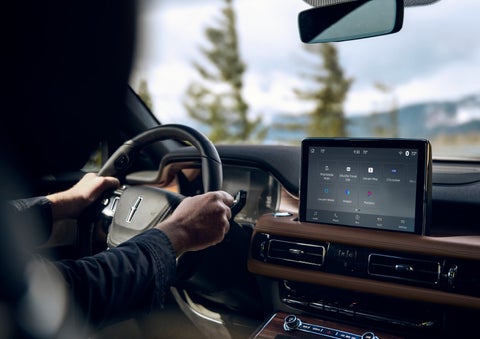 The center touch screen in a 2024 Lincoln Aviator® SUV is shown | Angela Krause Lincoln of Alpharetta in Alpharetta GA