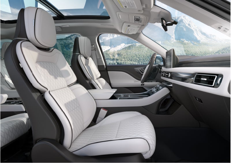 The interior of a Lincoln Aviator® Black Label model is shown in the Chalet theme | Angela Krause Lincoln of Alpharetta in Alpharetta GA