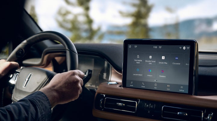 The center touchscreen of a Lincoln Aviator® SUV is shown | Angela Krause Lincoln of Alpharetta in Alpharetta GA