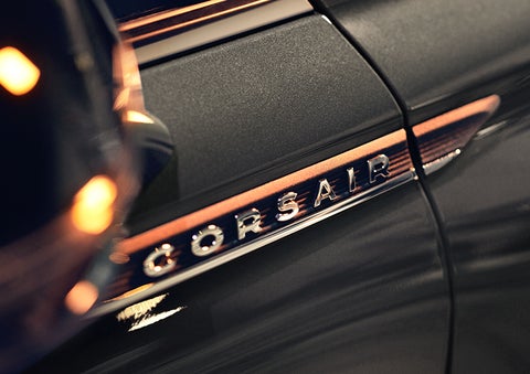 The stylish chrome badge reading “CORSAIR” is shown on the exterior of the vehicle. | Angela Krause Lincoln of Alpharetta in Alpharetta GA