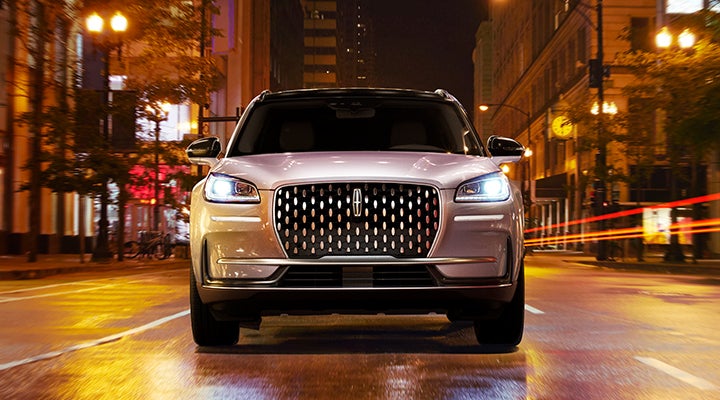 The striking grille of a 2024 Lincoln Corsair® SUV is shown. | Angela Krause Lincoln of Alpharetta in Alpharetta GA