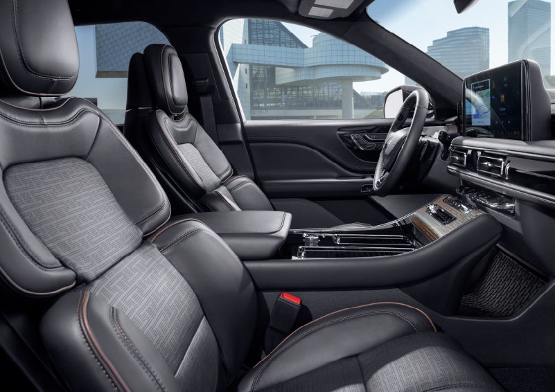 The interior of the 2025 Lincoln Aviator® SUV is shown with sleek black accents. | Angela Krause Lincoln of Alpharetta in Alpharetta GA