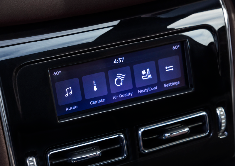 Driver controls like music, temperature, air quality, settings, and heat/cool seats are shown. | Angela Krause Lincoln of Alpharetta in Alpharetta GA