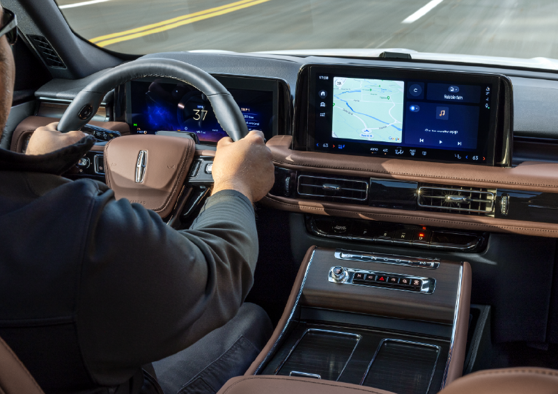 A person is driving a 2025 Lincoln Aviator® SUV from inside the cabin. | Angela Krause Lincoln of Alpharetta in Alpharetta GA