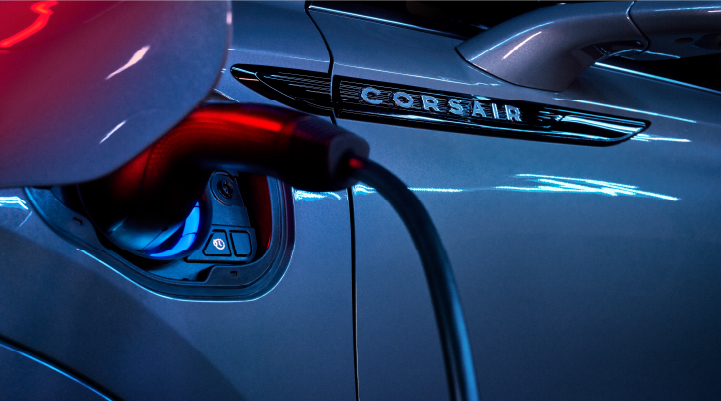 A charger plugged into the charging port of a 2025 Lincoln Corsair® Plug-in Hybrid model. | Angela Krause Lincoln of Alpharetta in Alpharetta GA