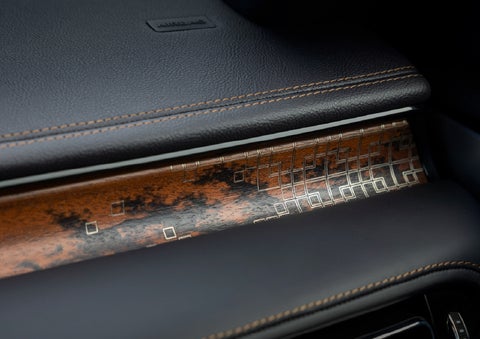 A close-up shot of the 2026 Lincoln Aviator® dashboard with unique black and brown accents and brown stitching | Angela Krause Lincoln of Alpharetta in Alpharetta GA